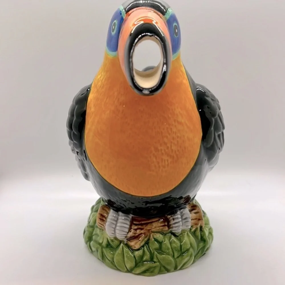 Vintage Toucan Bird Ceramic Colorful Beverage Pitcher